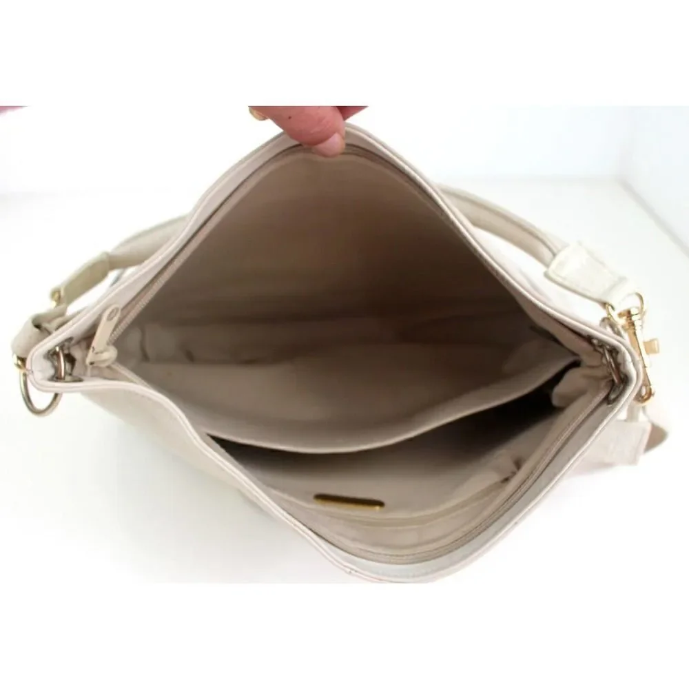 GIANI BERNINI CREAM WHITE GENUINE LEATHER SATCHEL SHOULDER BAG HANDBAG PURSE